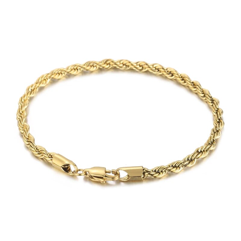 4/6/8mm Stainless Steel Bracelets For Men Women Gold Color Twisted Rope Link Ch image 2