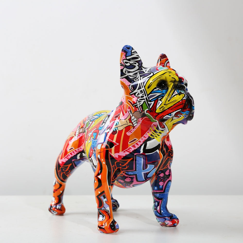 Creativity Modern Colorful French Bulldog Statue Wholesale Graffiti Office Orn image 2