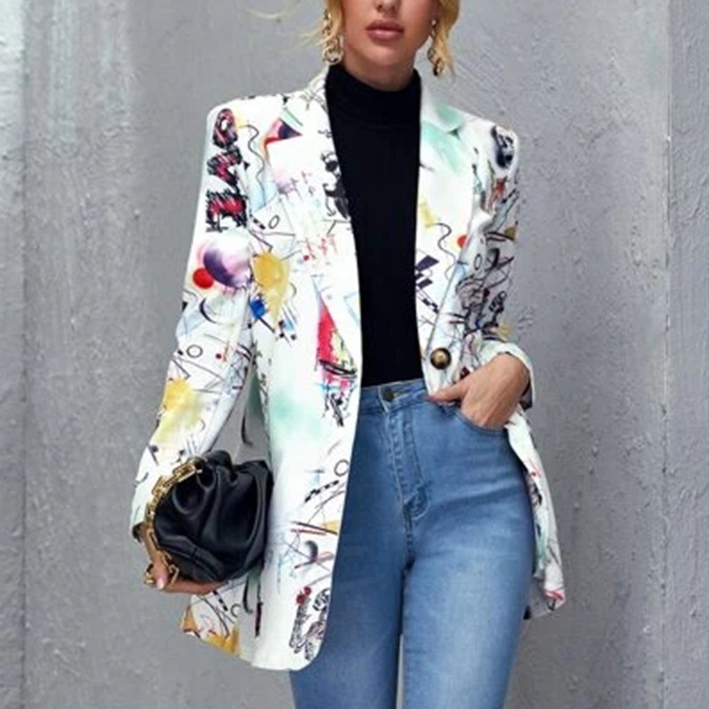 Fashion Women Blazer Hip Hop Print Long Sleeves Suit Jacket Elegant Fall Winter image 6
