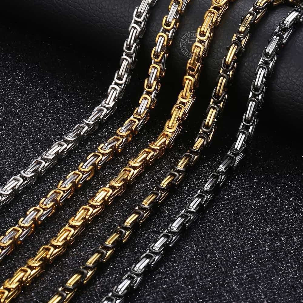 5MM Men's Byzantine Box Link Chain Necklace Gold Color Black Silver Color Stain image 7