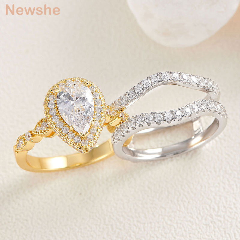 Newshe Yellow Rose Gold Engagement Ring Set 925 Sterling Silver Adjustable image 0