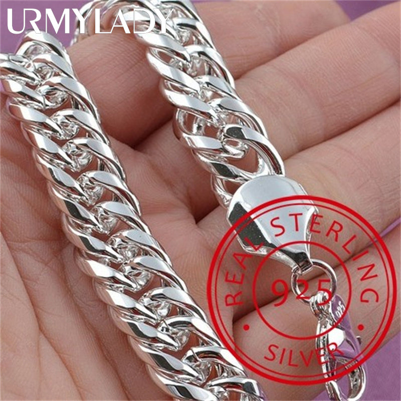 Noble 925 Sterling Silver Square Solid Chain Bracelet For Women Men Charm Party image 1