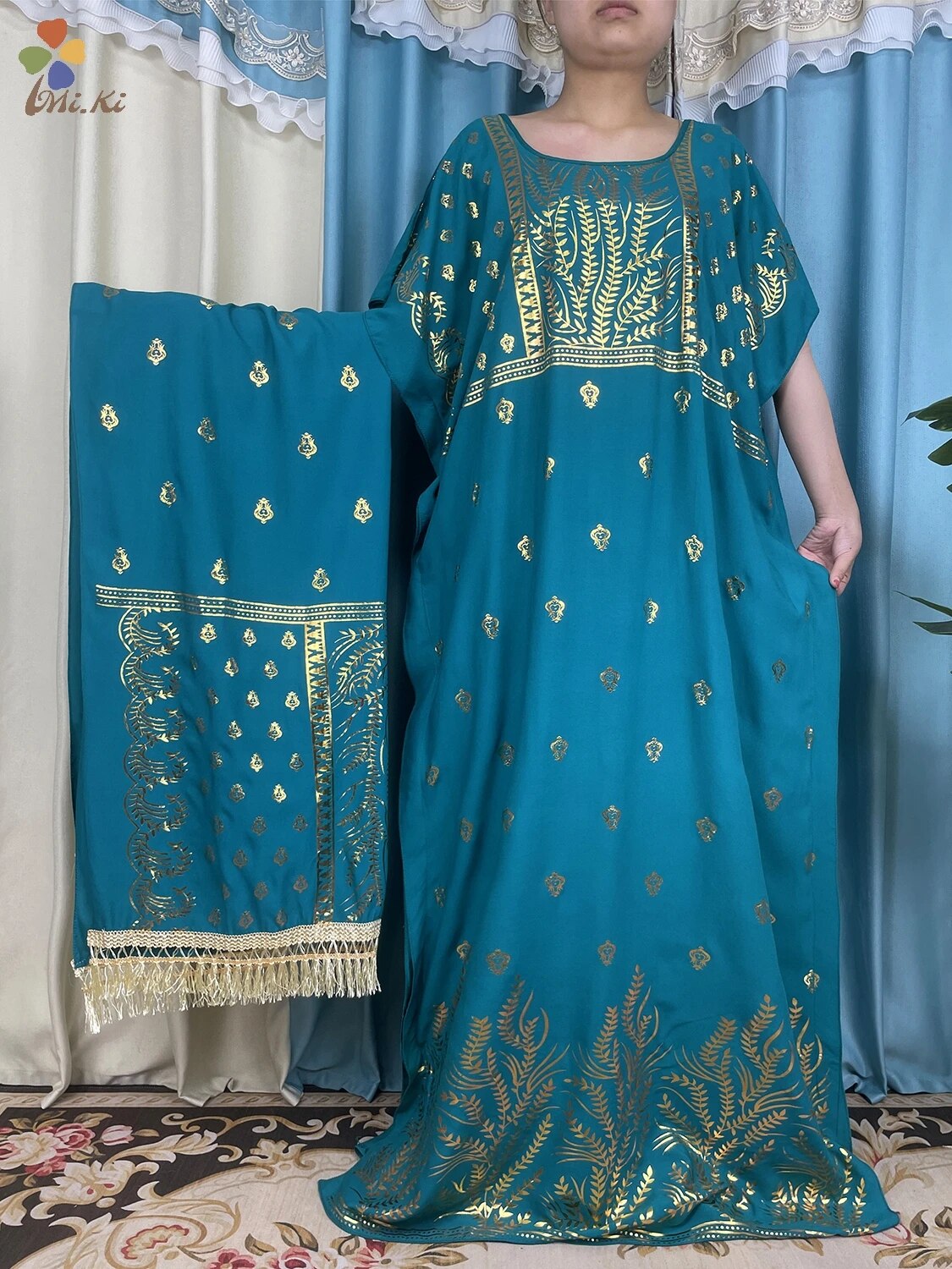 New African Abaya Women Dress Gold Plated Cotton Loose fitting Dress with Big S image 1