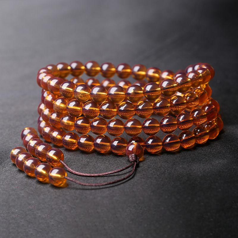 Natural Baltic Amber Elastic Bracelet Women Men Golden Ambers 108 Bead image 9