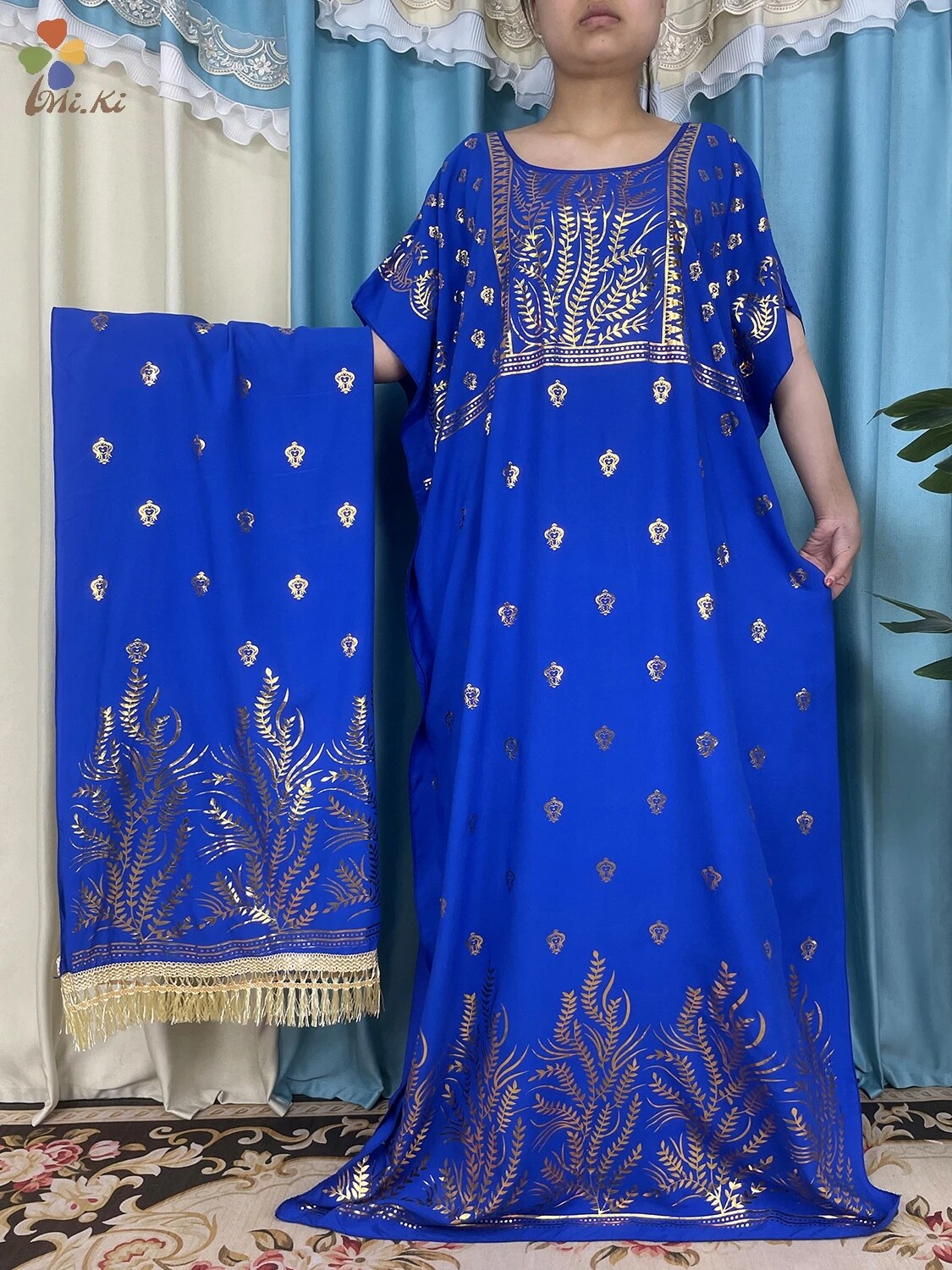 New African Abaya Women Dress Gold Plated Cotton Loose fitting Dress with Big S image 5