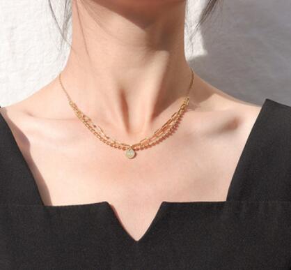 Titanium With 18 K Gold Layered Chain Good Luck Necklaces Women Jewelry Punk D image 3