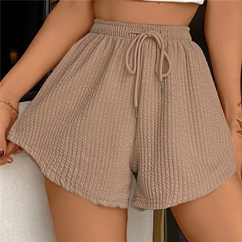 Women Shorts Summer High Elastic Lace Up Drawstring Wide Leg Sweat Fitness Runn image 3