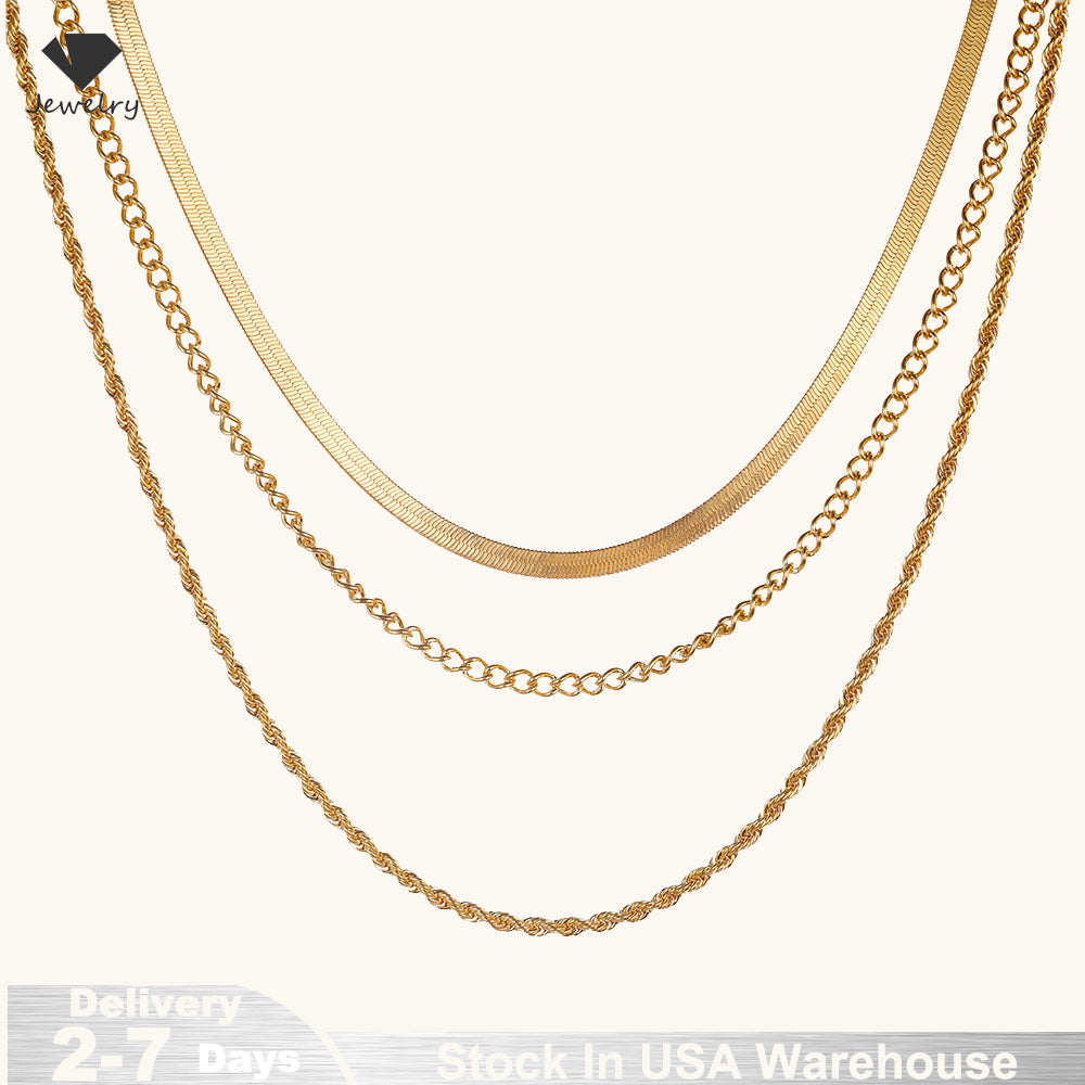 14k Gold Plated Chain Layered Necklace Separated Set for Women Statement Golden image 0