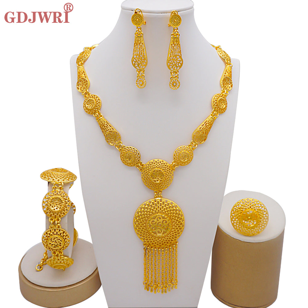 Arabic Dubai Jewelry Set for Women Earrings Ethiopian African Long Chain Gold C image 12
