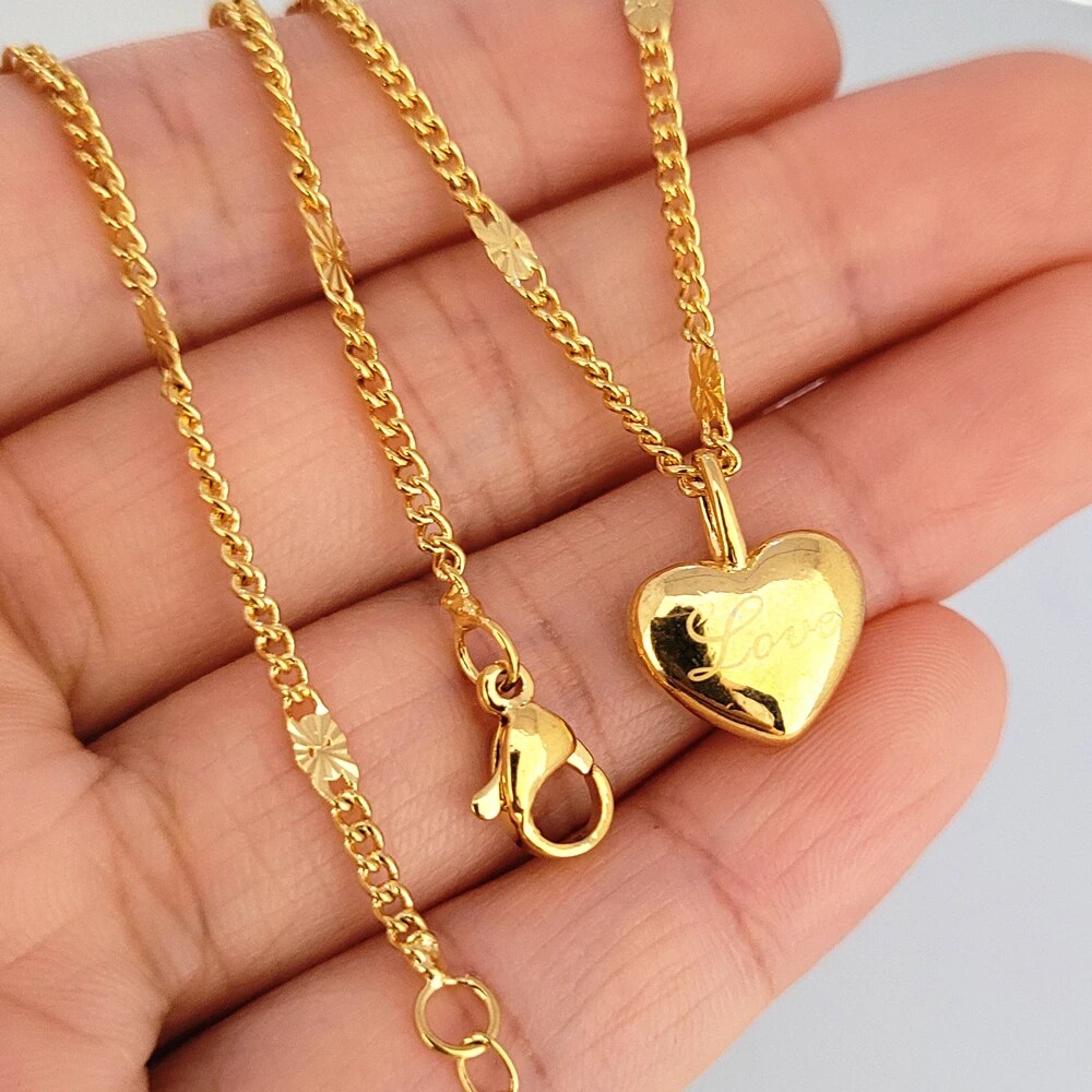 24K Yellow Gold Plated Charm Necklaces For Women Heart Pendant Necklace Chain C image 2