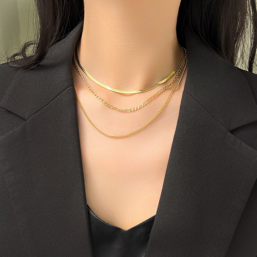Muilti Chains 316L Rustproof Stainless Steel Gold Color Necklace For Women image 4