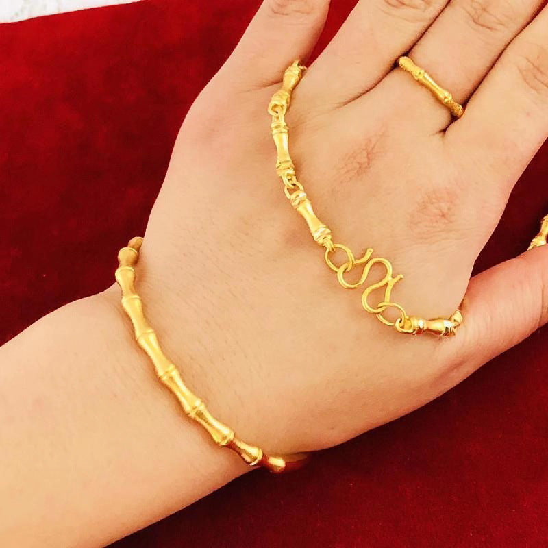 Pure 18k Gold Color Necklace Bangle Jewelry Sets Real Gold Chain for Women Fine image 1
