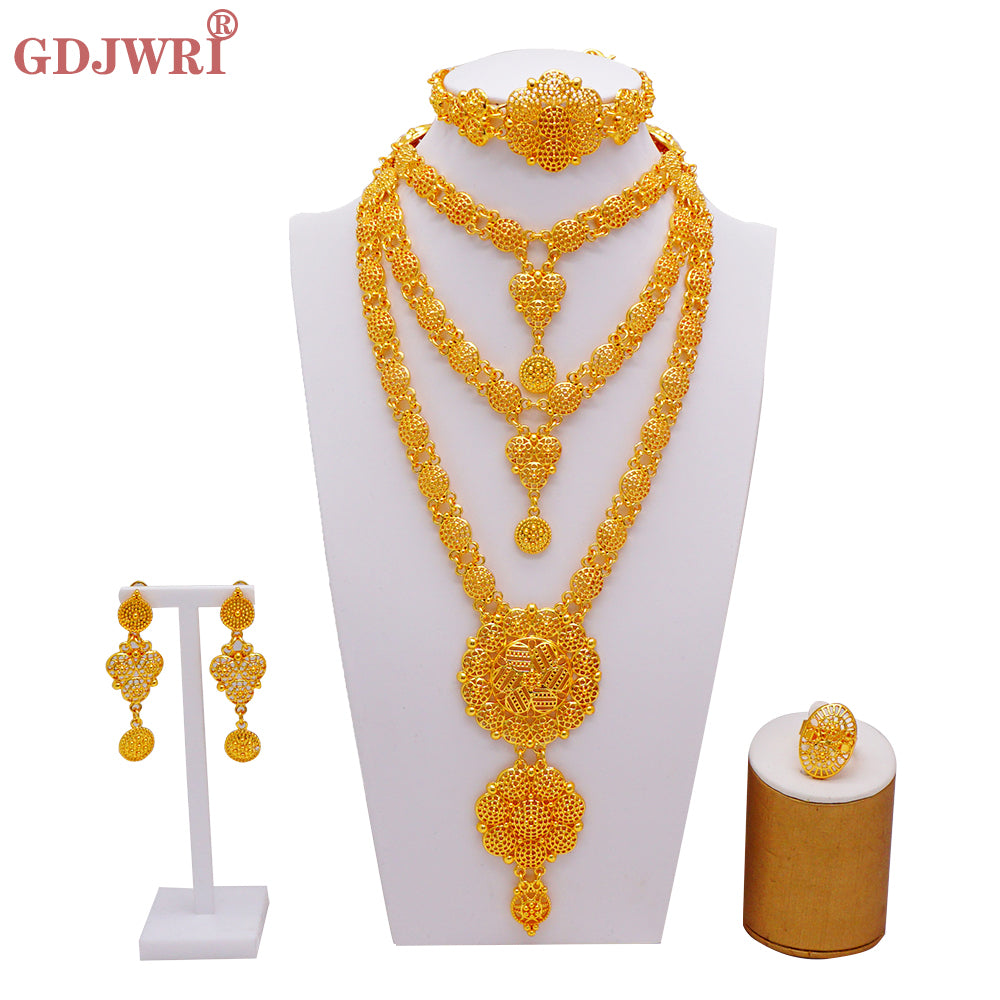 Arabic Dubai Jewelry Set for Women Earrings Ethiopian African Long Chain Gold C image 0