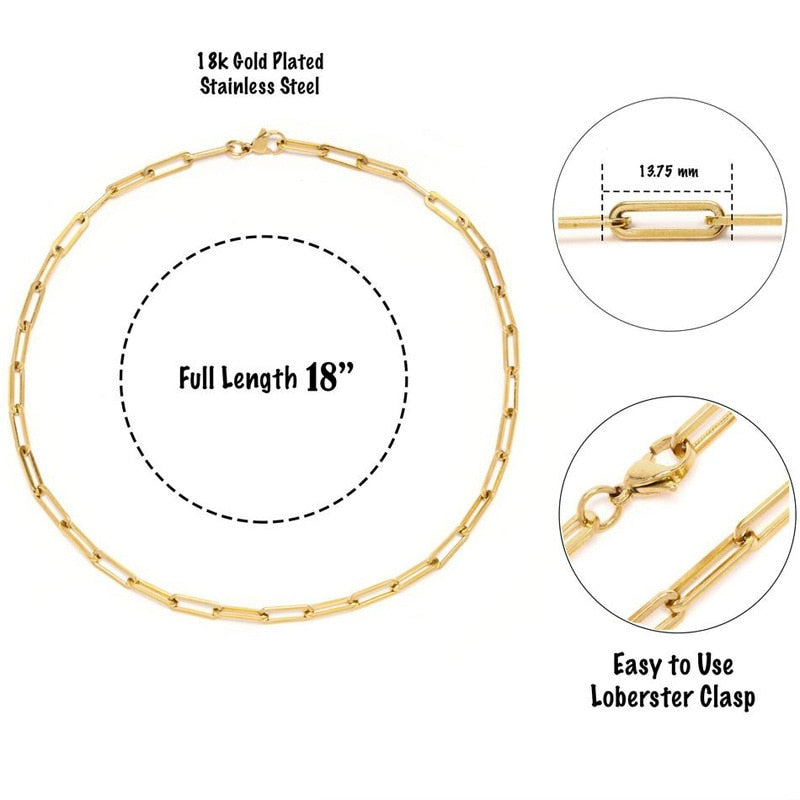 2021 Hot Fashion Paperclip Link Chain Women Necklace Stainless Steel Gold Color image 4