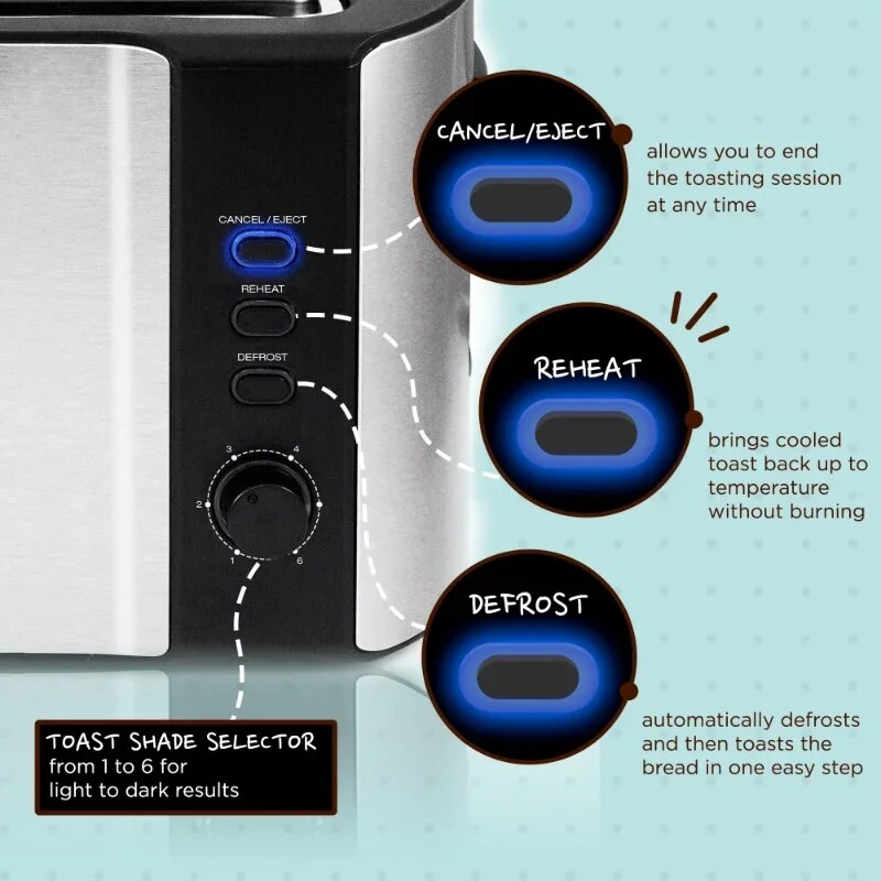 Platinum Stainless Steel 4 Slice Long Slot Toaster image 4