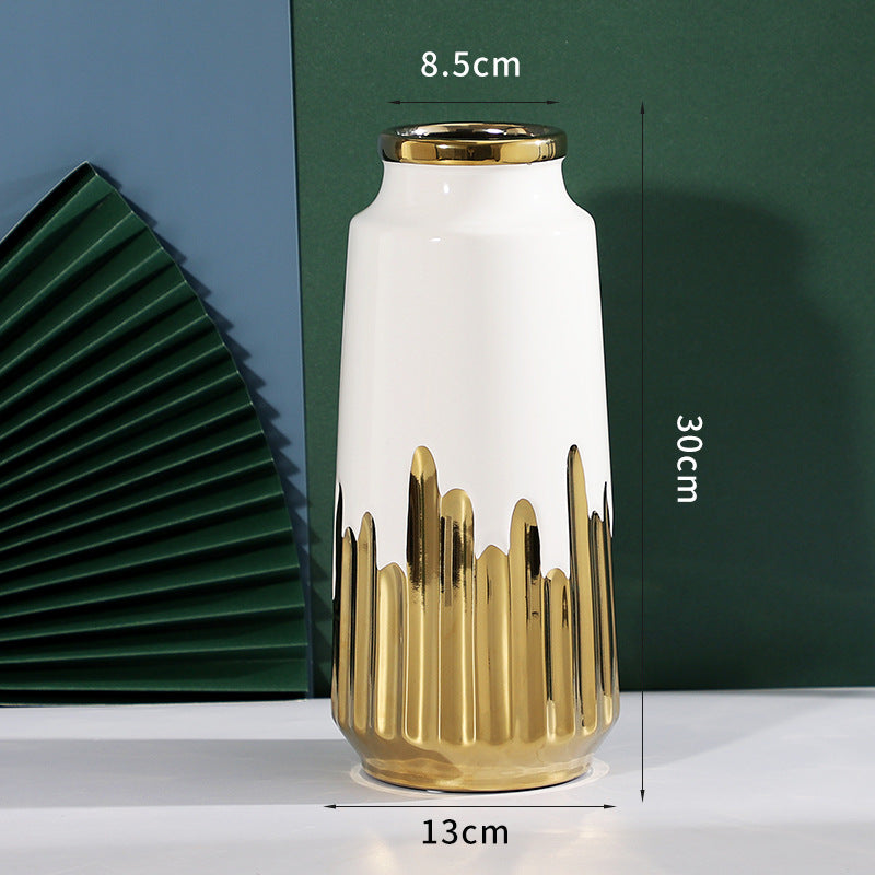 Decorative Hydroponic Flower Arrangement, Electric Gold-Plated Green Ceramic Va image 4
