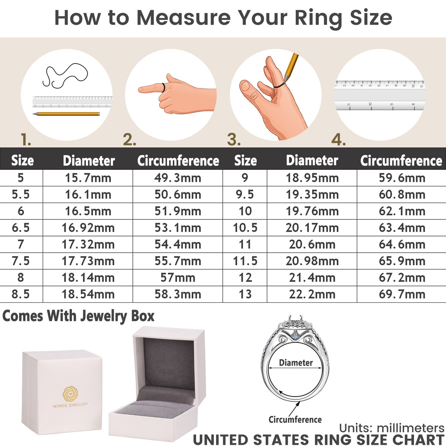 Newshe Multi Shape Romantic Rose Gold Engagement Ring Set for Women image 7