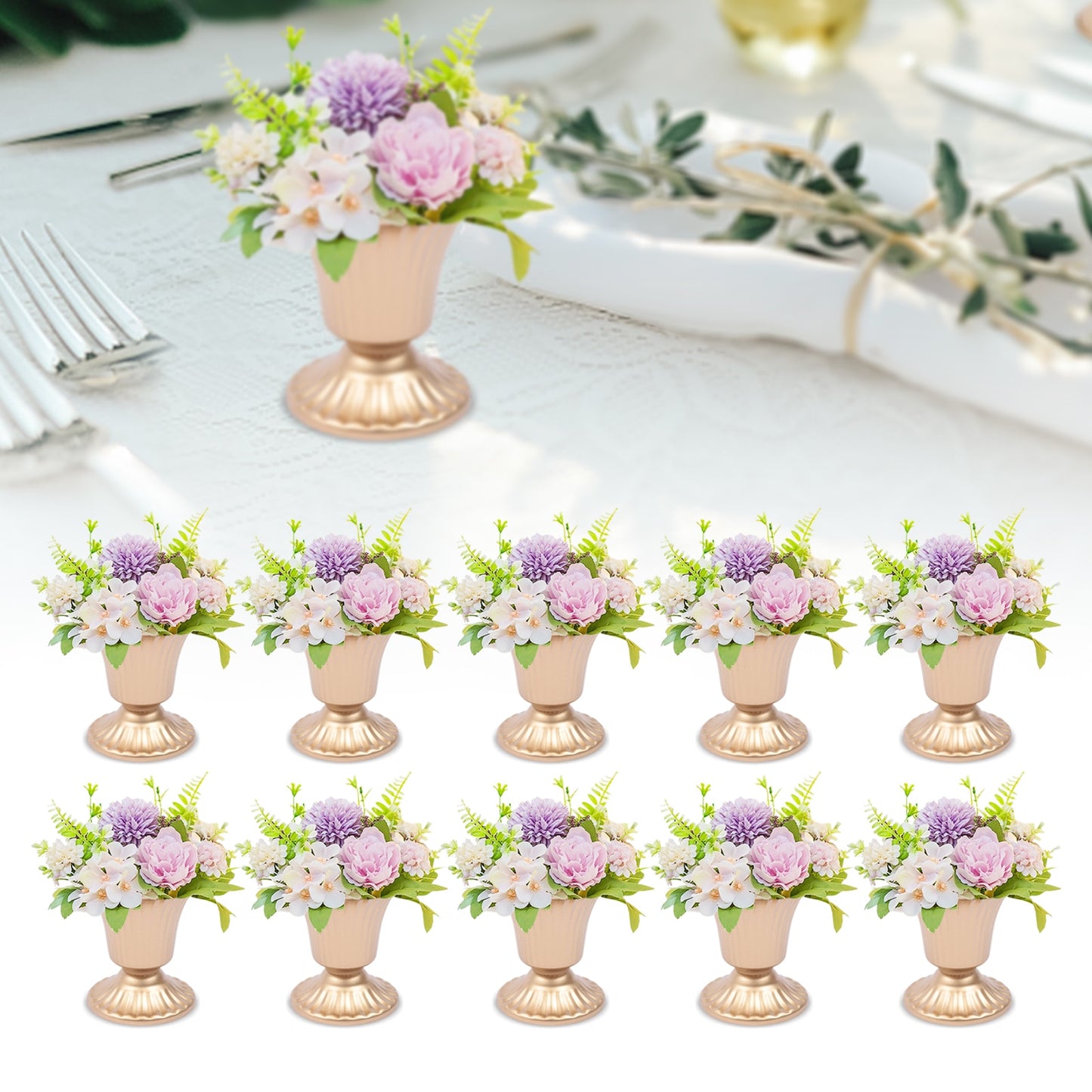 10pcs Creative Golden Flower Trumpet Vases Desktop Wedding Party image 10
