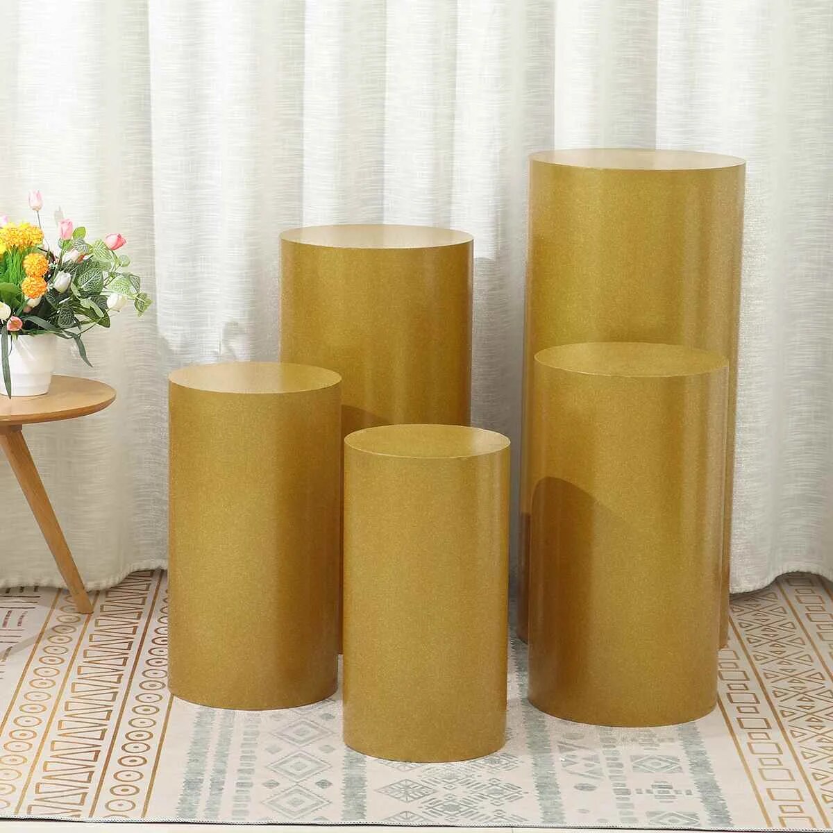 White Gold New Round Cylinder Pedestal Display Art Decor Plinths Pillars for DI image 7