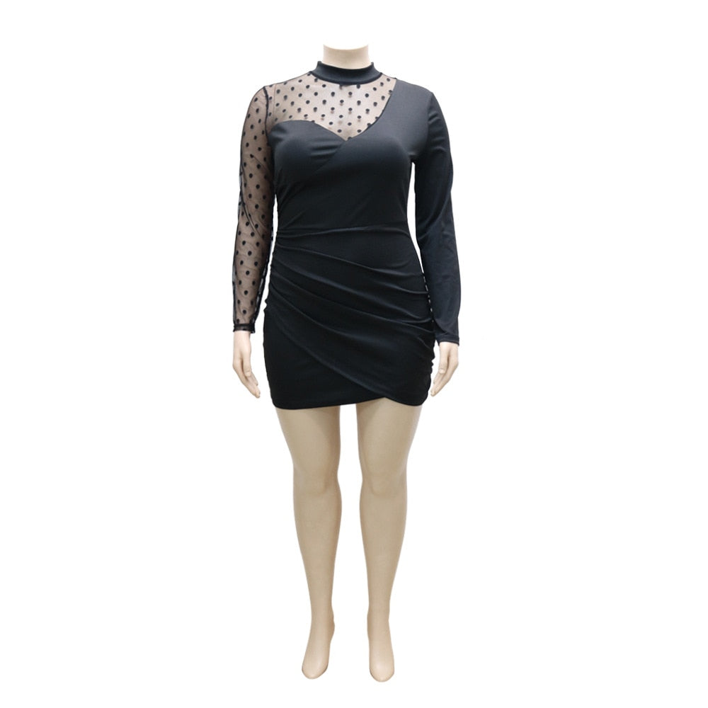 Plus Size Women Party Dresses See Through Patchwork Mesh Dress Lady Fashion Eleg image 3