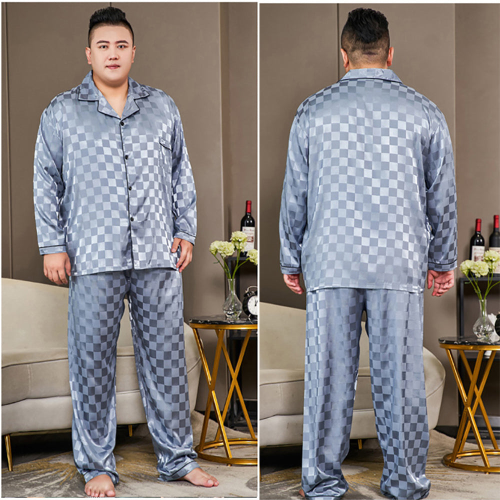 5XL Big Size Pajamas For Men 165KG Spring Summer Ice Silk Satin Cool Pajama Man image 23