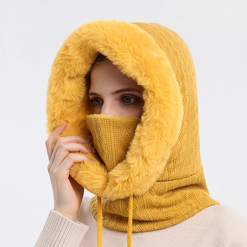 Women Beanie Hat Winter Balaclava Knitted Cap Hooded Face Mask Fluff Keep Warm image 6