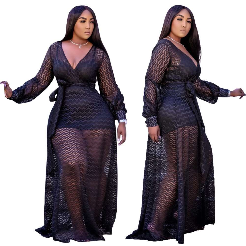 Plus Size Women Party Dresses Elegant Mesh See Through Dresses Lady Fashion Prom image 7