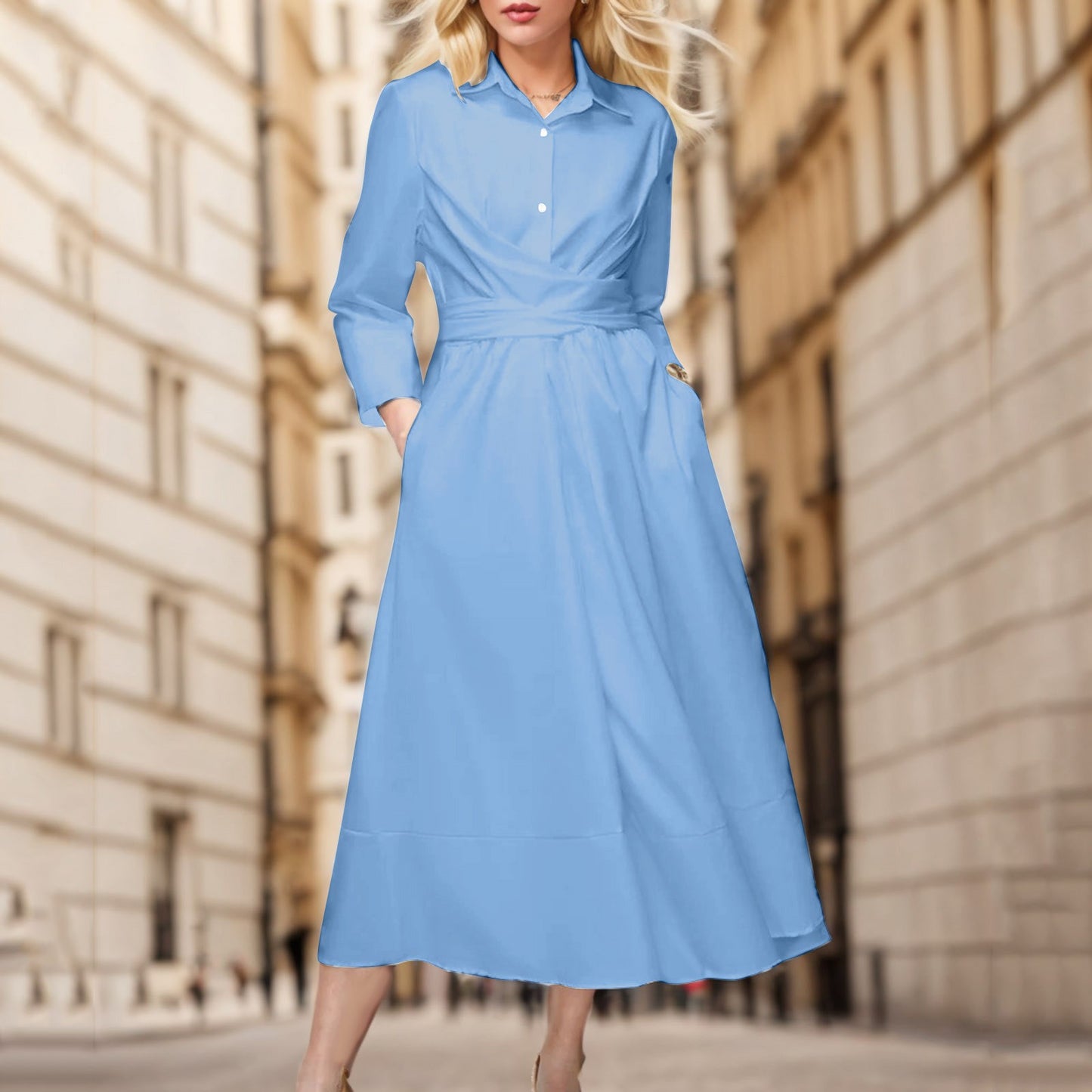 2024 Summer White Shirt Dresses for Women Cross Button Long Sleeve Casual Long image 3