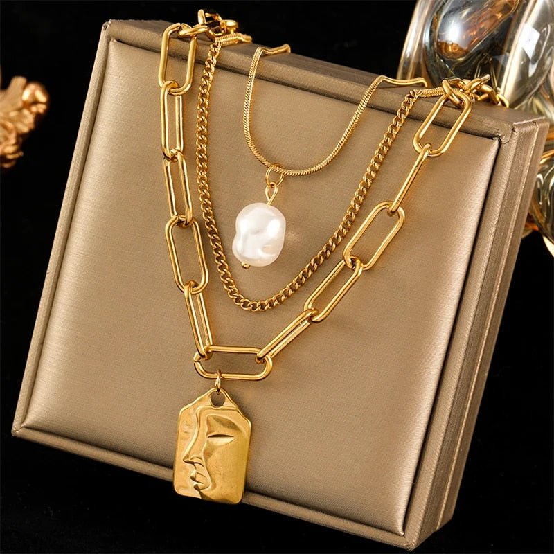 EILIECK 316L Stainless Steel Gold Color Flower Five-Leaf Clover Necklace For Wo image 2