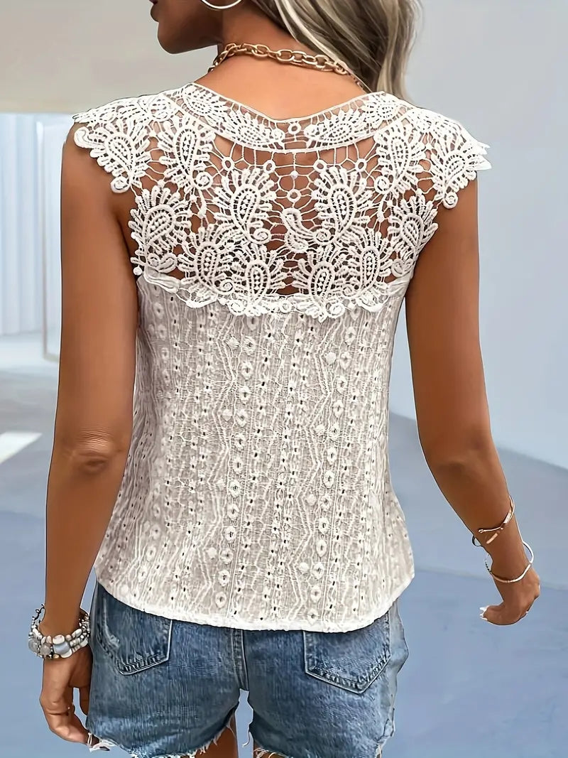 2024 euro-n Women Spring and summer V-neck lace solid color patchwork pullover image 2