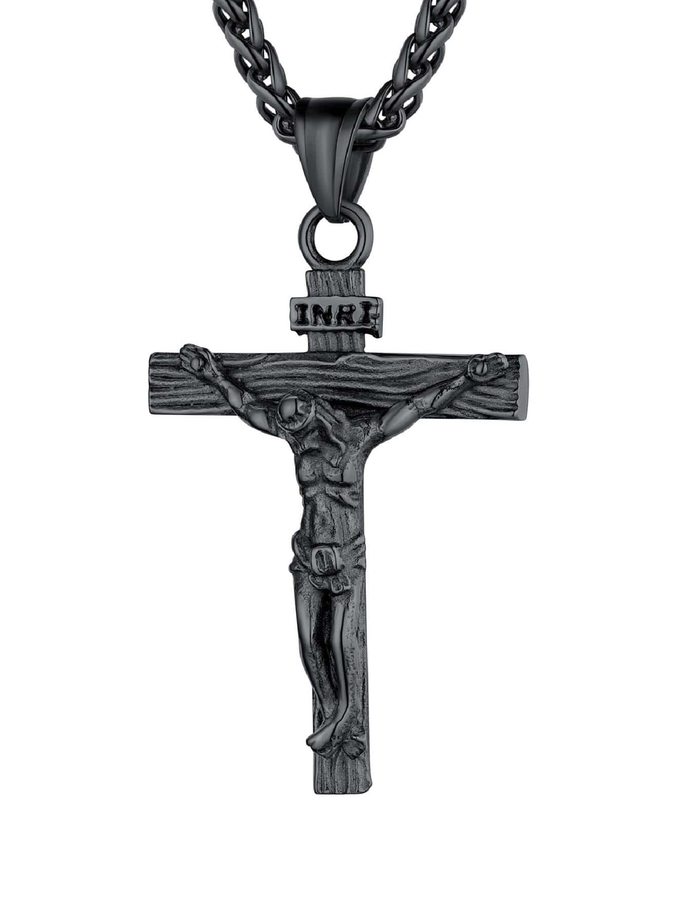 U7 Men INRI Cross Pendant Baptism Christian Jewelry Stainless Steel/Gold/Black/ image 34