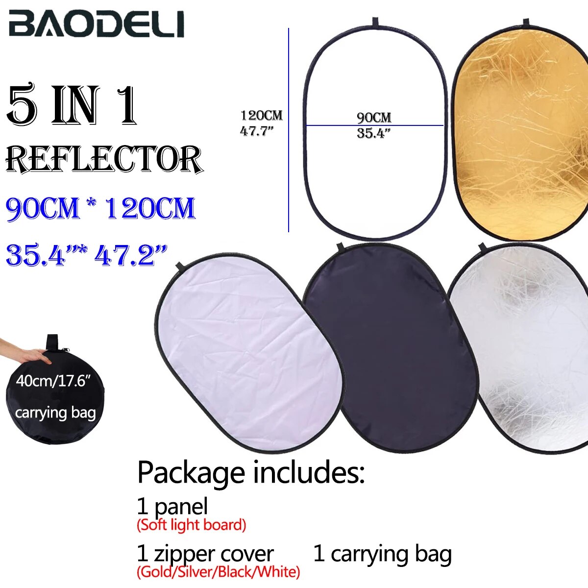 100x150cm 5 in 1 Portable Collapsible Light Oval Photography Reflector for Stud image 2