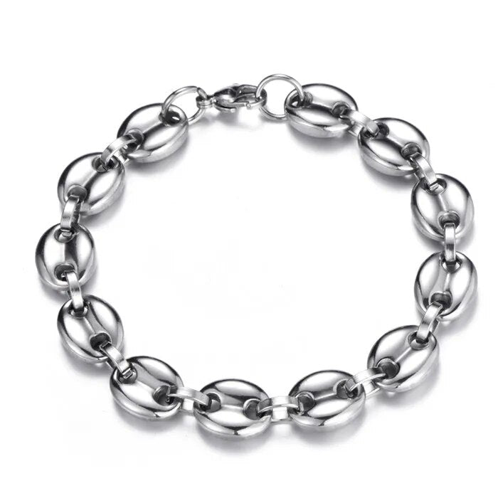 Width 11MM Stainless Steel Gold Plated Coffee Beans Link Chain Necklace Bracele image 2