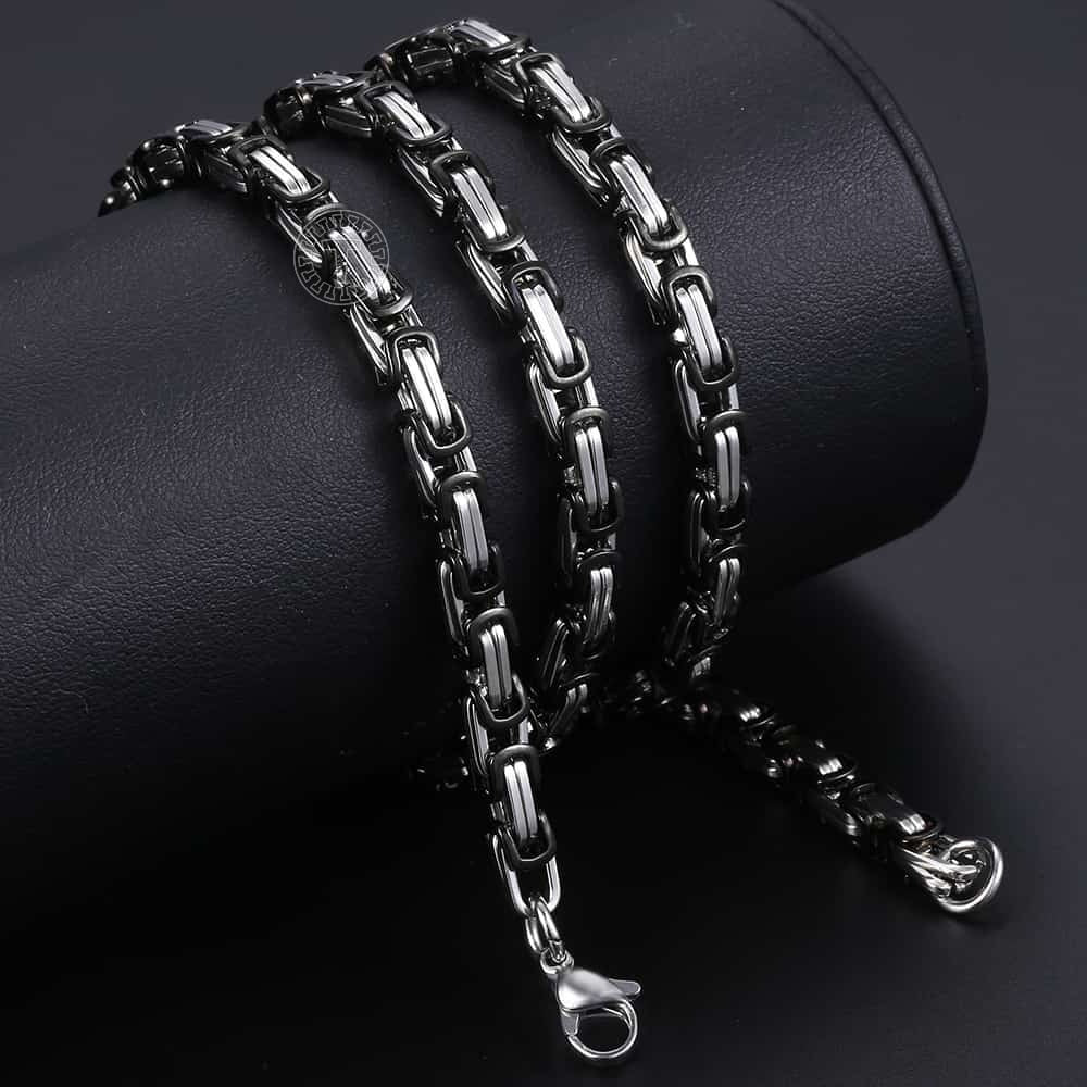 5MM Men's Byzantine Box Link Chain Necklace Gold Color Black Silver Color Stain image 3