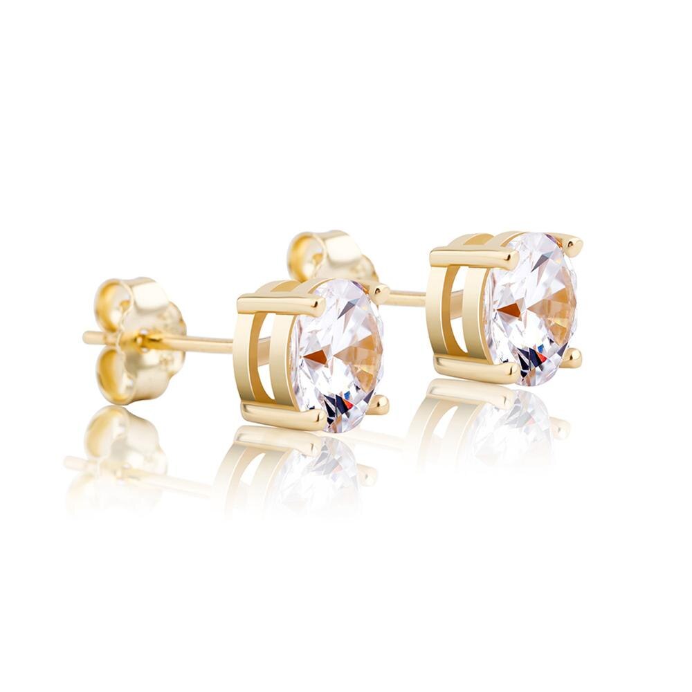 JINAO 4.6.8MM Round Cut CZ Stud Earrings Gold 925 Sterling Silver Jewelry Hip H image 1