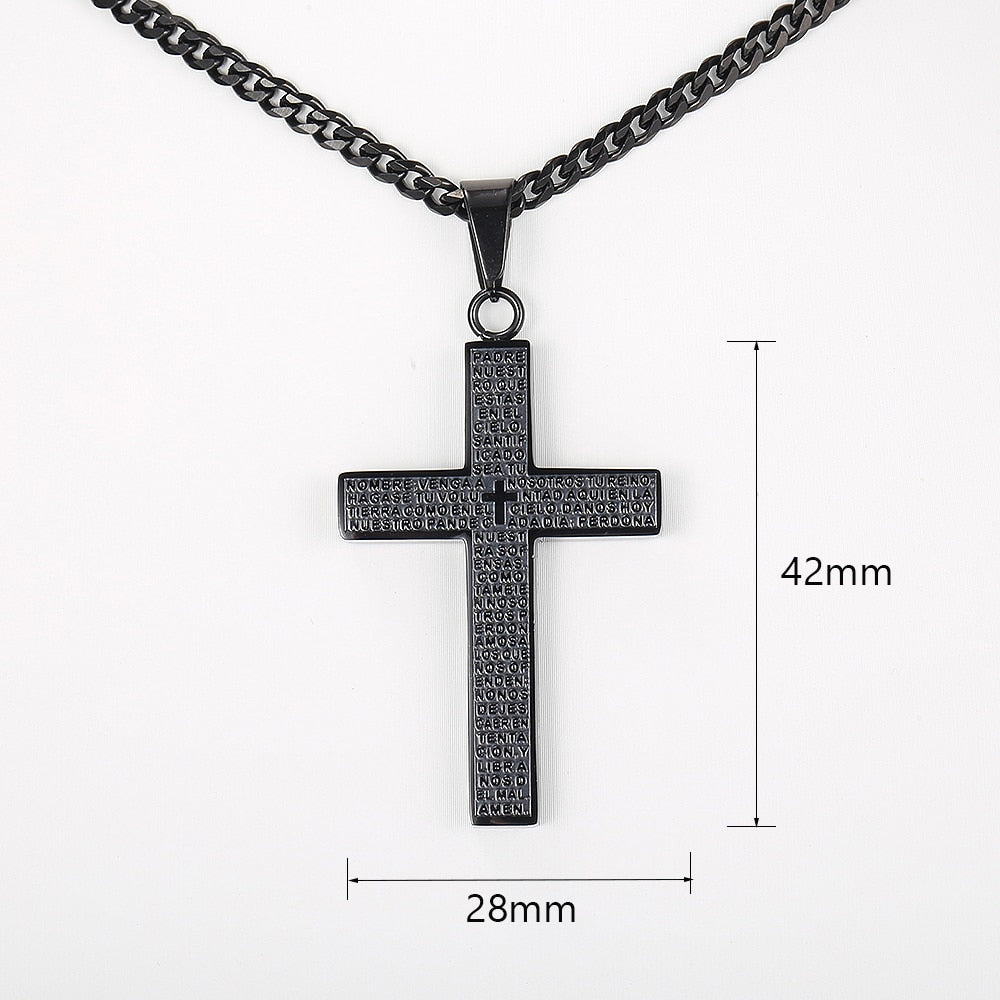 Cross Pendant Necklace For Men Women Jesus Christ Charm Necklace Gold Color Bla image 0