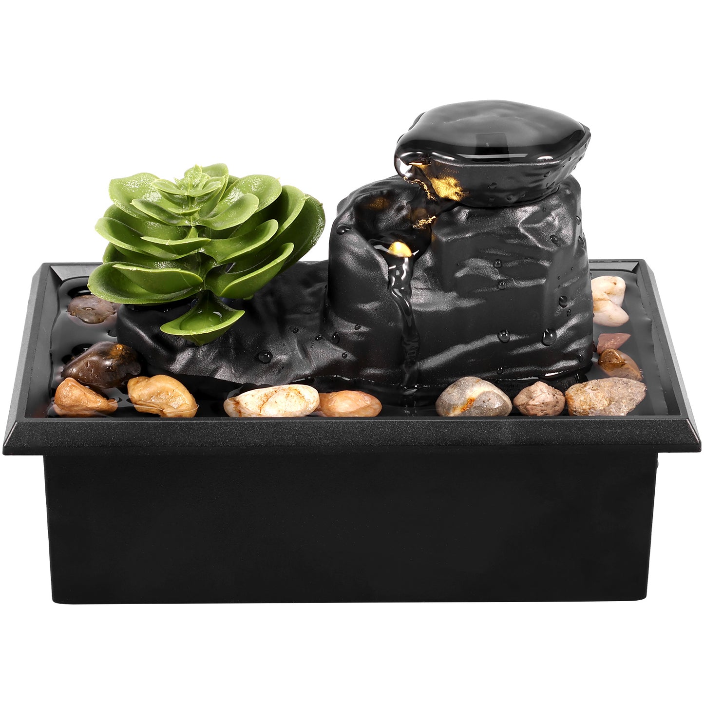 Tabletop Fountain with Light Mini Indoor Water Fountain Feature Zen Meditation image 0