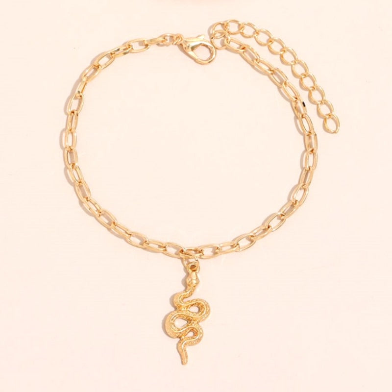 Simple Vintage Double Layered Anklets Snake Pendant Golden Anklet Personalized image 4