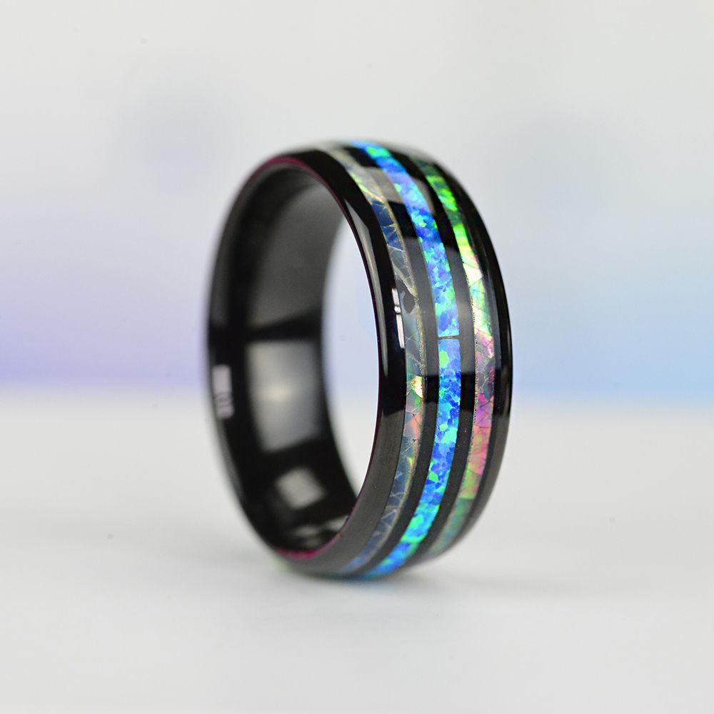 Fashion 8mm Rose Gold Color Tungsten Wedding Men Stainless Steel Rings Inlay Ab image 0