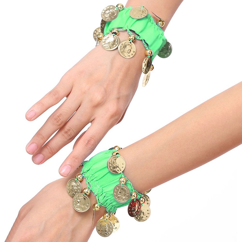 1 Pair Belly Dance Wrist Ankle Cuffs Bracelets Chiffon Gold Coin Belly Dance Co image 4