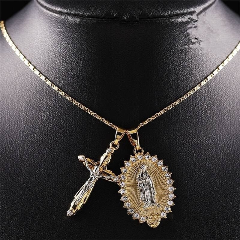 Christian Jesus Crucifix Men Necklace Gold Plated Cross Religious Pendant Neckl image 5