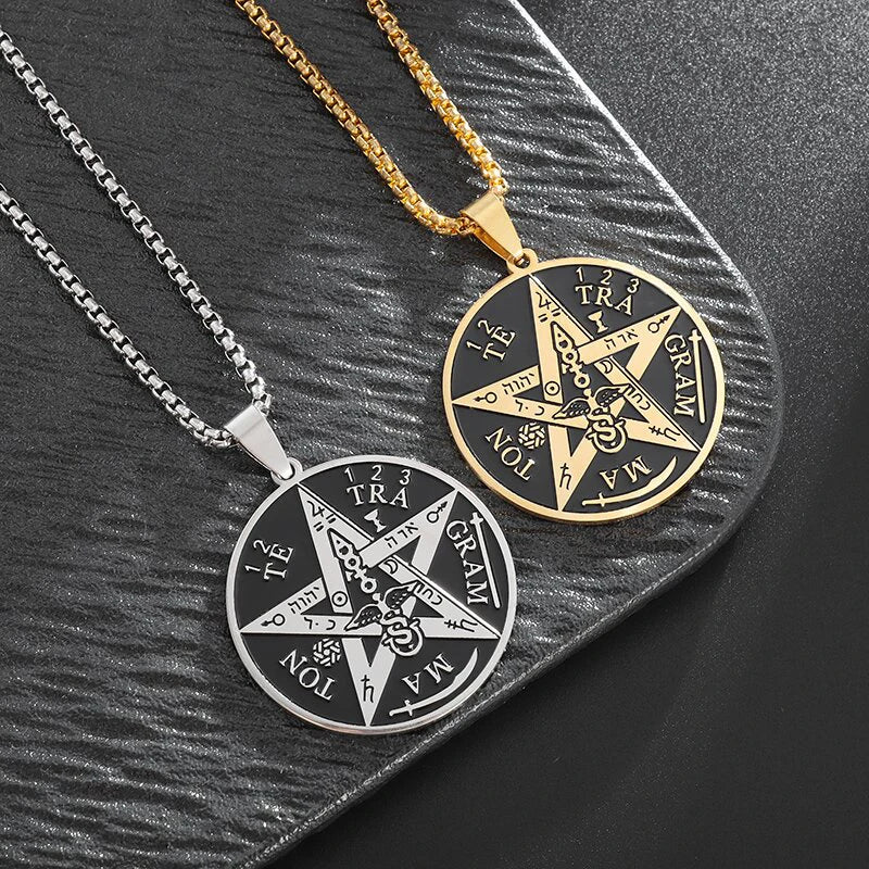 Witchcraft Pentagram Necklace Stainless Steel Men\\\\'s Jewish Hebrew Tetragram image 0