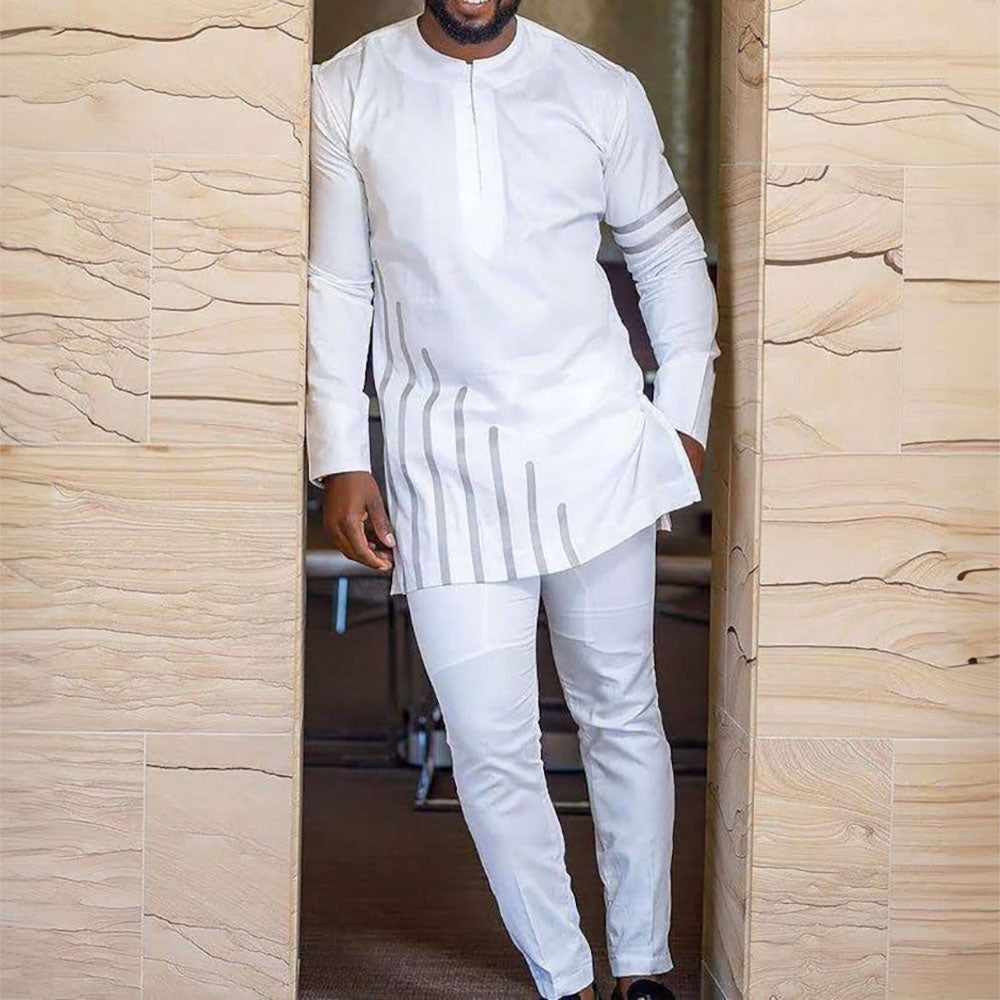 New In 2Pc Dashiki Luxury African Boubou Men's Clothing Elegant Full Suits Male image 2