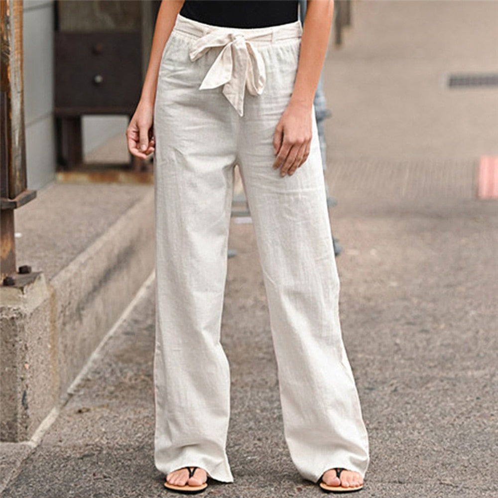 Women Cotton Linen Pants 2023 Summer Fashion Elastic Waist Loose Straight Pants image 10