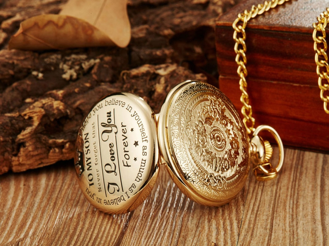 Vintage Quartz Pocket Chain Watch To My Son Gold Case Necklace Watches For Men image 7