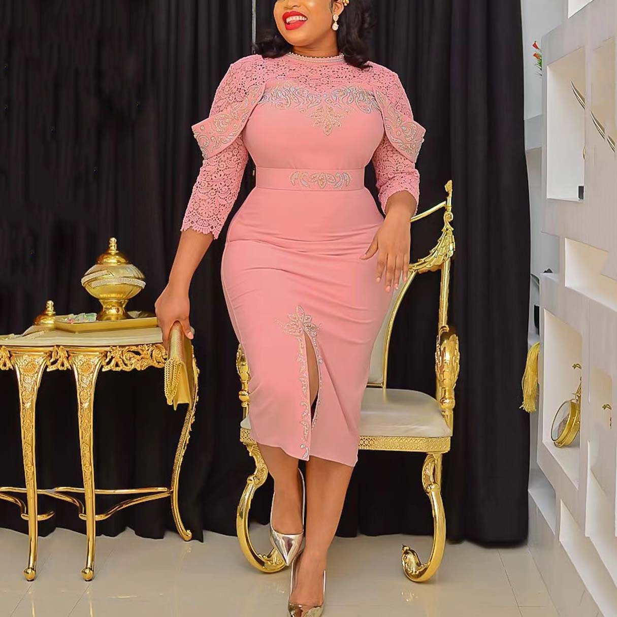 Plus Size African Party Dresses for Women 2024 New Fashion Dashiki Ankara Lace image 1