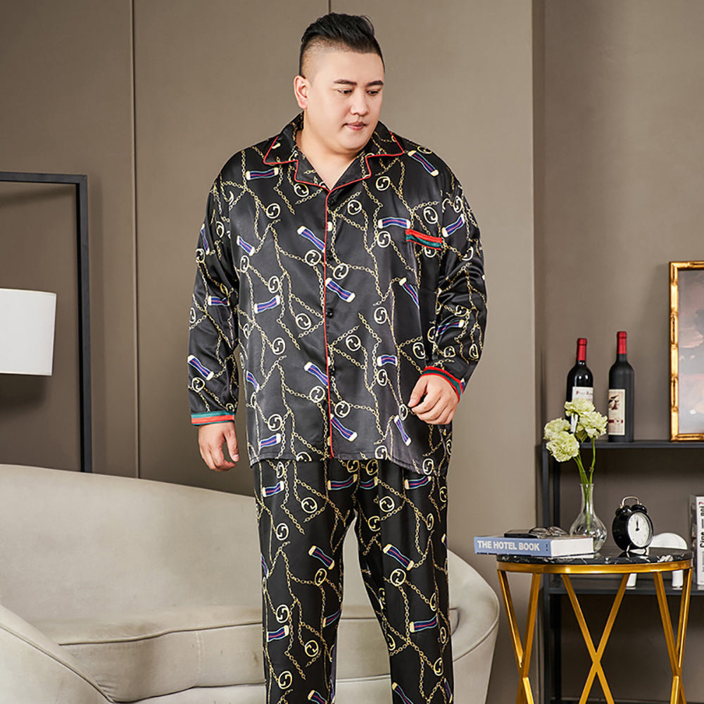 5XL Big Size Pajamas For Men 165KG Spring Summer Ice Silk Satin Cool Pajama Man image 6
