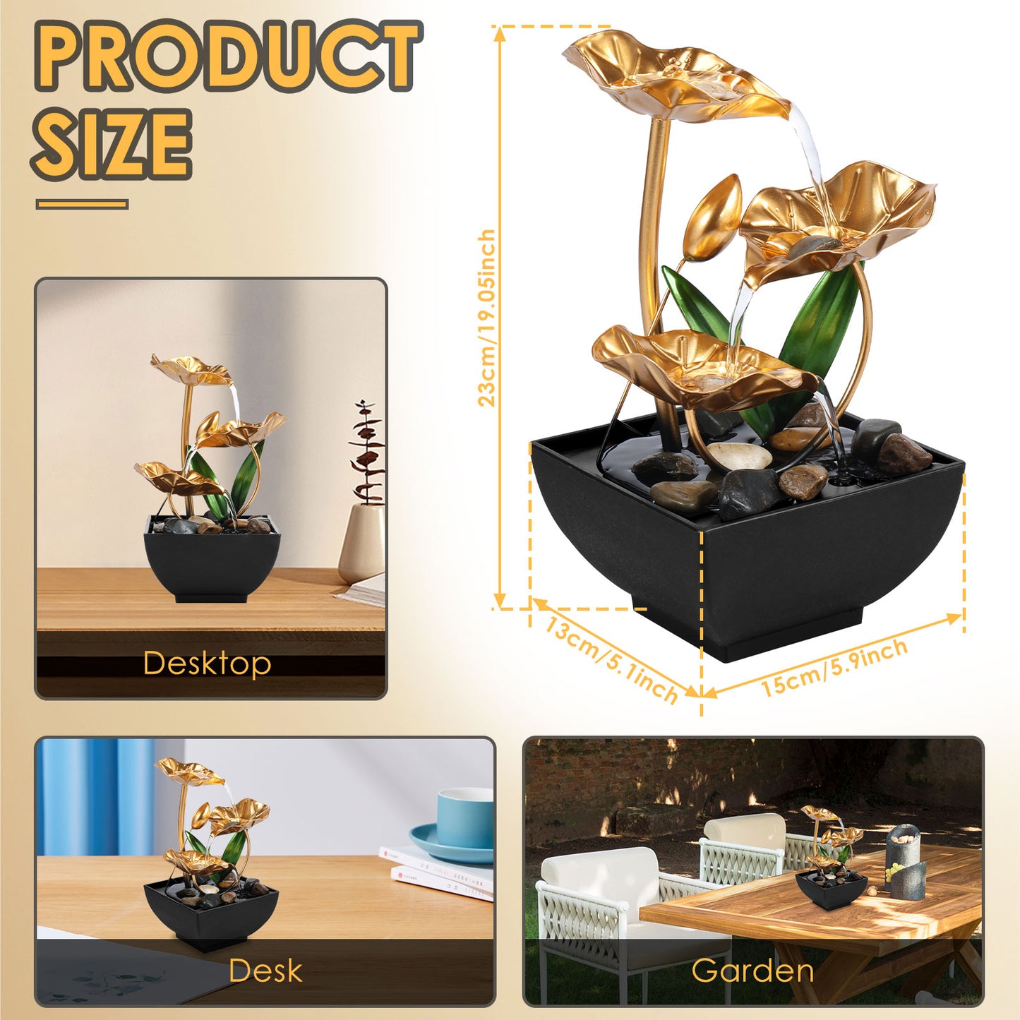 Small Lotus Waterfall Tabletop Fountain with Rocks Relaxation Fountains Desktop image 9