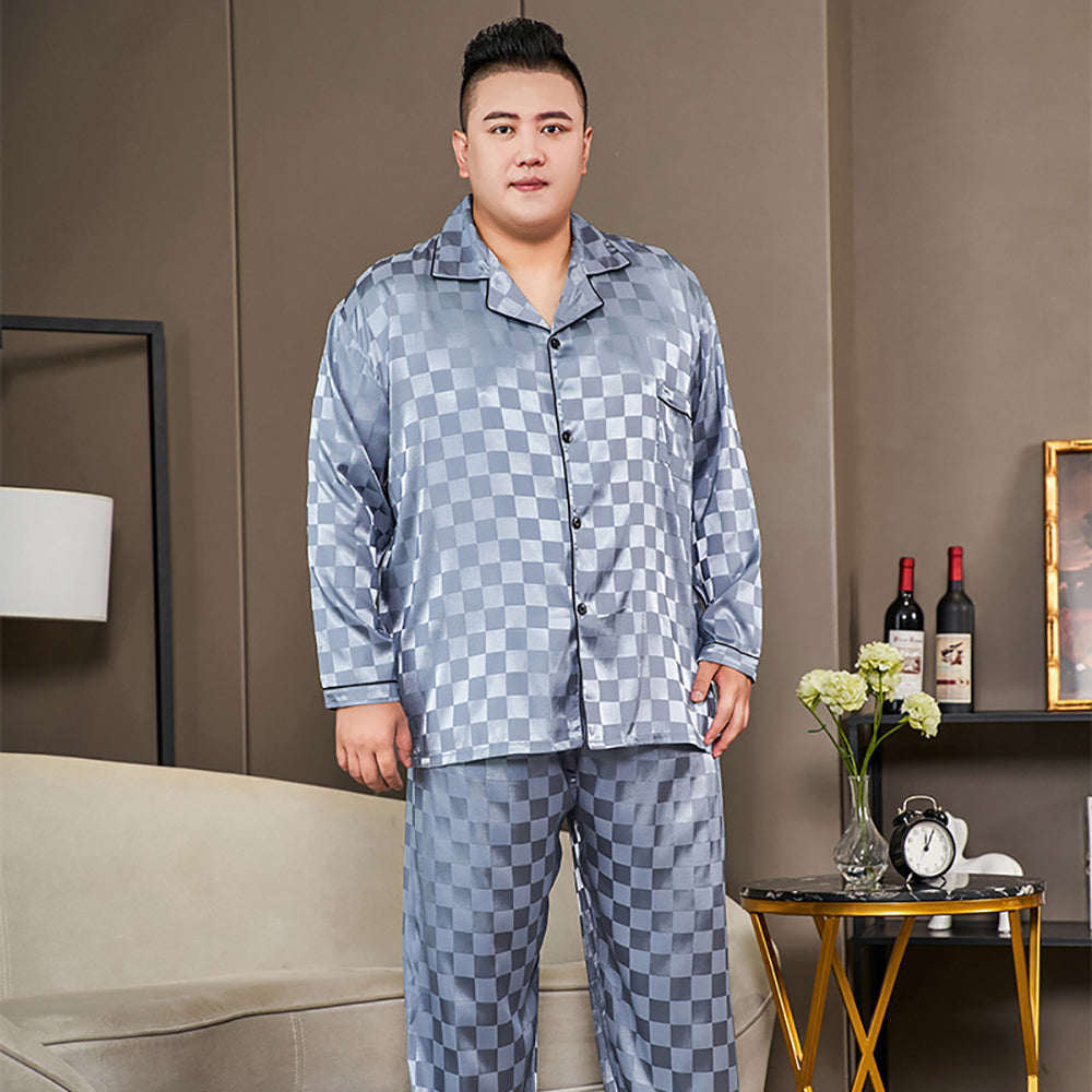 5XL Big Size Pajamas For Men 165KG Spring Summer Ice Silk Satin Cool Pajama Man image 22