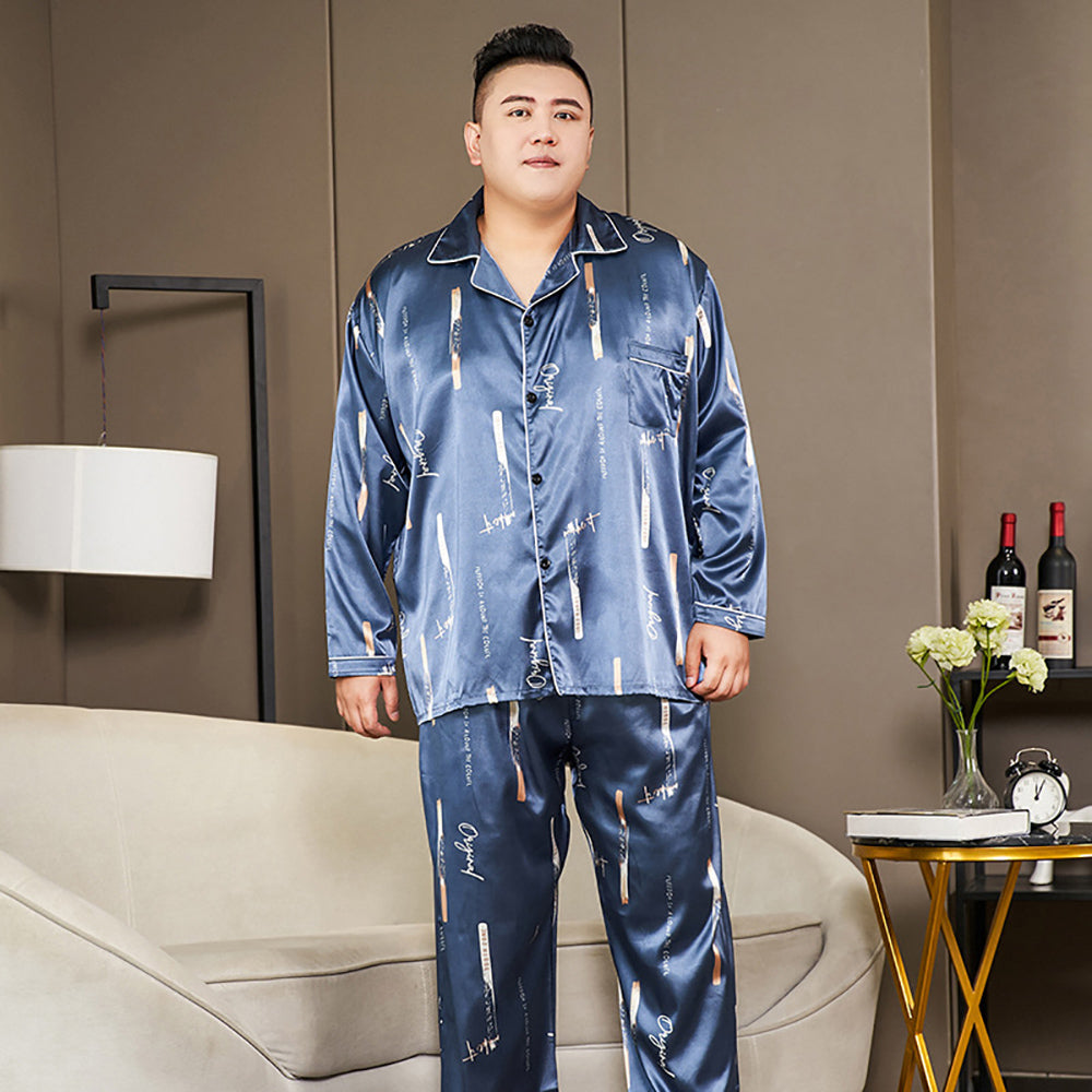 5XL Big Size Pajamas For Men 165KG Spring Summer Ice Silk Satin Cool Pajama Man image 4